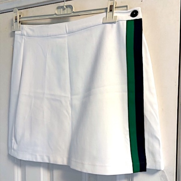 TORY SPORT Tech Twill Double Side Stripe Wrap Skirt in Snow White NWOT/sz L Mini